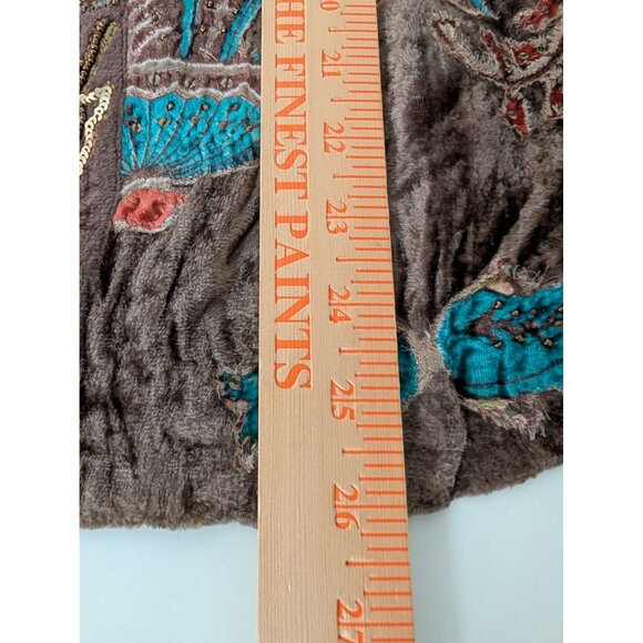 Chicos 2 Velvet Floral Jacket Womens Size Large Brown Beaded Embellished Boho - Picture 13 of 13